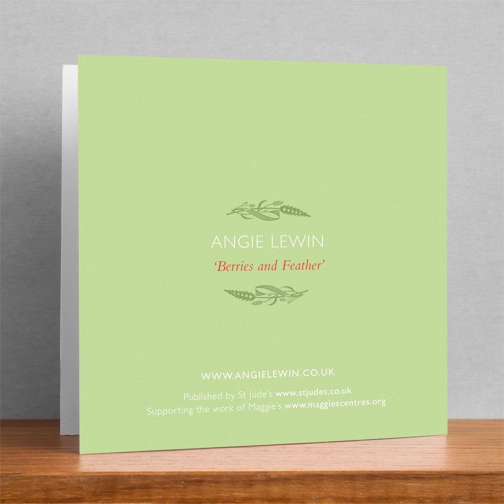 'Berries and Feather' Christmas Card - pack of 6 cards - Angie Lewin - St. Jude's Prints
