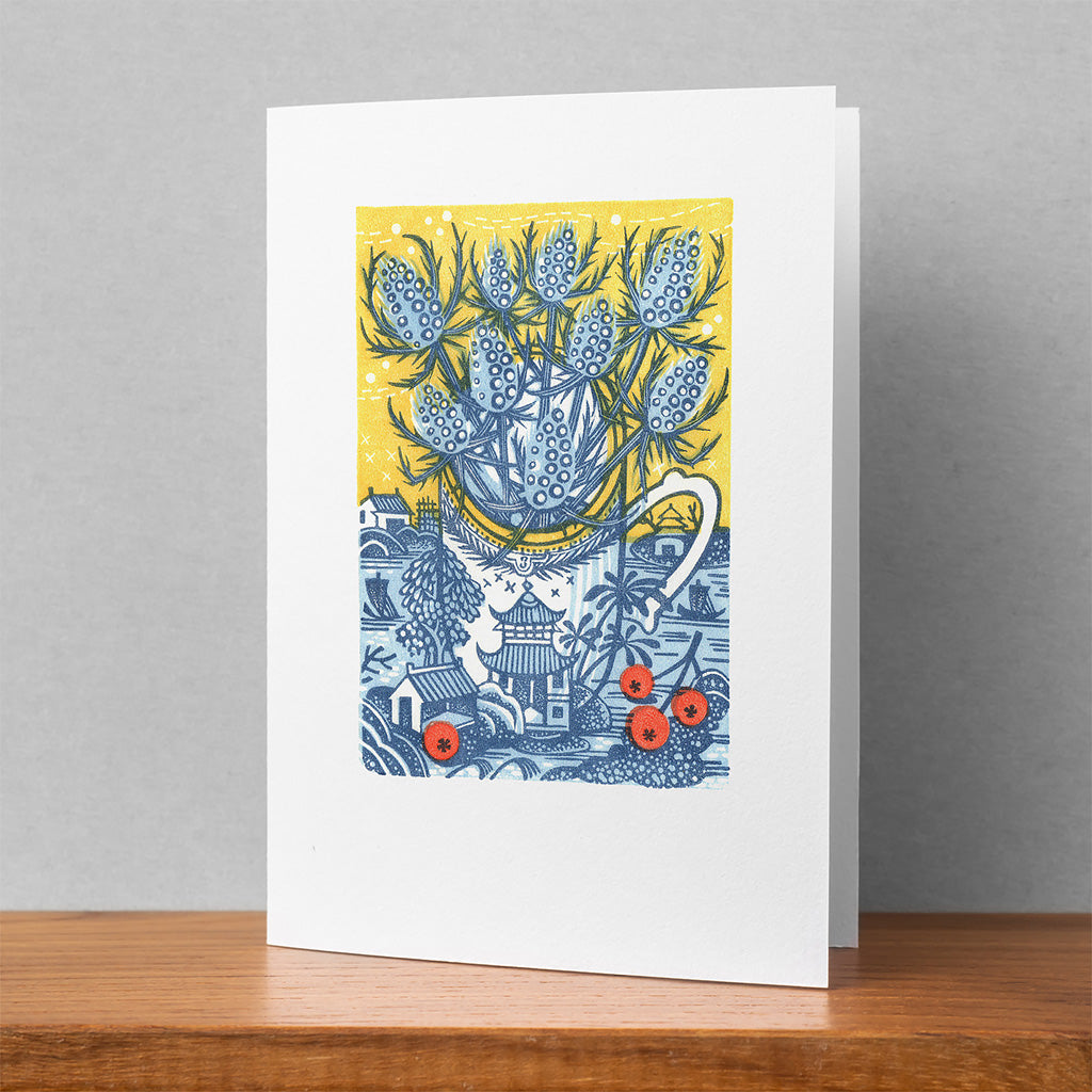 Angie Lewin 'Sea Holly' Christmas Card - pack of 6 cards - Angie Lewin - St. Jude's Prints
