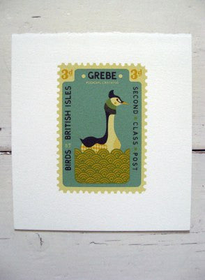 Small Grebe Stamp - Tom Frost - St. Jude's Prints